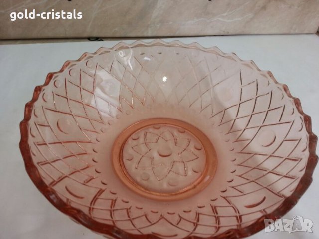 антикварна купа  фруктиера цветно розово стъкло, снимка 6 - Антикварни и старинни предмети - 26223692