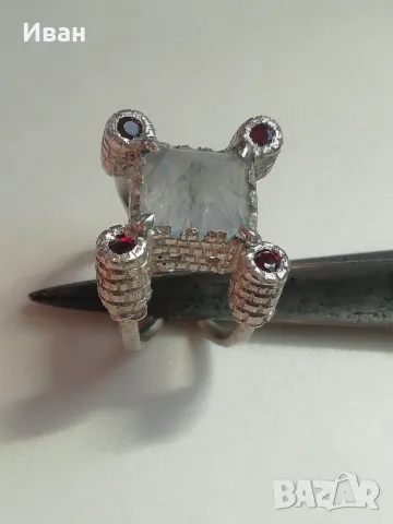 Сребърен пръстен със Сапфир и Рубини , снимка 5 - Пръстени - 45836746