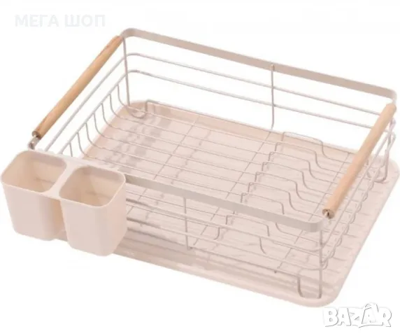 Сушилник за съдове Rosberg, 1 ниво, 43x31.5x14 см, Бежов/Черен, с дървени дръжки, снимка 5 - Други стоки за дома - 50313383
