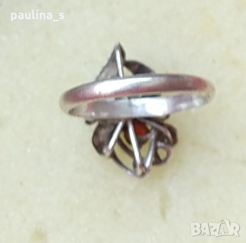 Антика / Сребърен пръстен проба 925 с гранати и естествен циркон , снимка 5 - Пръстени - 26237942