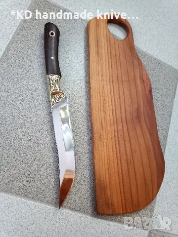 Мезеджийски нож в комплект с орехова дъска от марка KD handmade knives ловни ножове, снимка 4 - Ножове - 47975842