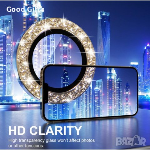 Протектор с камъни за Камера iPhone 15 Pro Max, Златист, снимка 4 - Фолия, протектори - 43033676