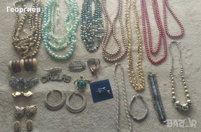 Колиета перли боядисани обици клипс,брошки., снимка 3 - Гривни - 51834024