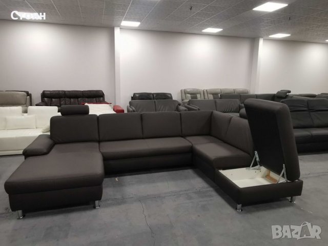 Кафяво-сив кожен ъглов диван с функция ракла "CARO", снимка 4 - Дивани и мека мебел - 39954736