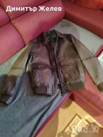 Мъжко кафяво кожено яке. , снимка 2 - Якета - 48088386