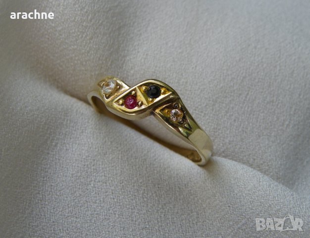 Позлатен сребърен пръстен с рубин,сапфир, бял и жълт топази, снимка 4 - Пръстени - 27446923