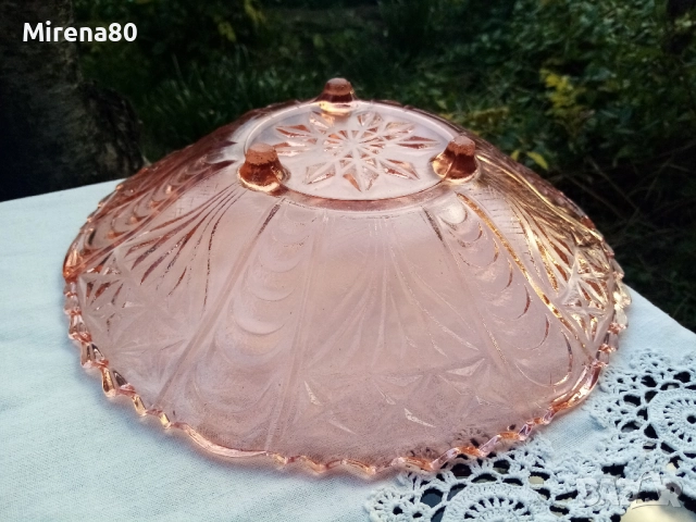 Българска фруктиера розово стъкло , снимка 4 - Чинии - 52280343