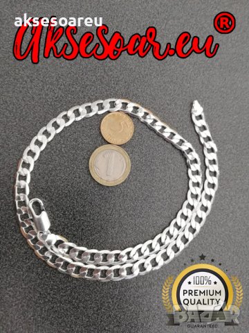 Посребрен сребърен ланец 4 мм плетка панцер бижу верига мода синджир бижутерия Благородна твърда сто, снимка 2 - Колиета, медальони, синджири - 38360336