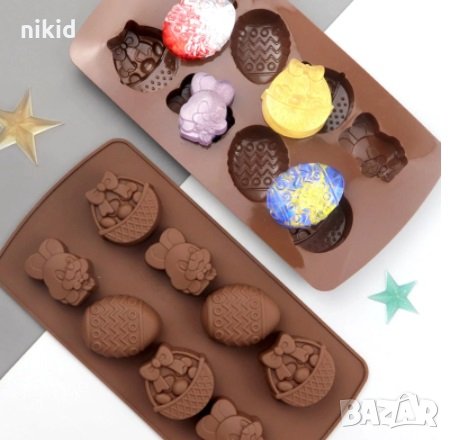 Великденски яйца яйце кошница зайче силиконов молд форма за бонбони шоколад фондан гипс декорация