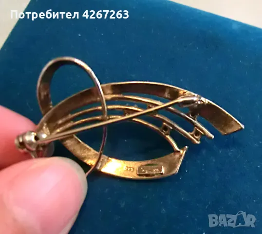 Винтидж сребърна брошка с позлата, снимка 4 - Други - 49260704