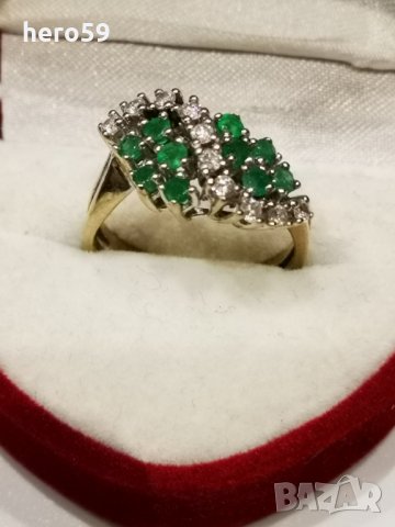 Дамски златен пръстен,брилянти и изумруди-Продаден, снимка 1 - Пръстени - 27420512