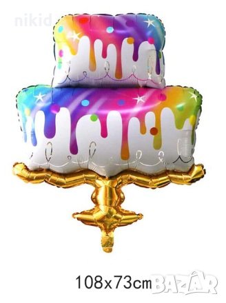 Пъстра двуетажна торта Гигант фолио фолиев балон хелий и въздух парти рожден ден, снимка 1 - Други - 28802816