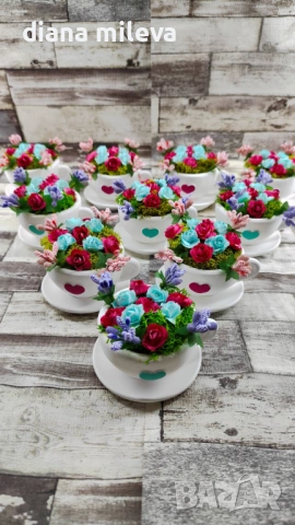Сладурски чашки с нежни цветлета в тюркоаз и розово!!, снимка 3 - Декорация за дома - 53304069
