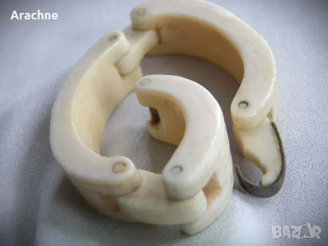 Антикварна,съчленена гривна от слонова кост, снимка 3 - Гривни - 49685031