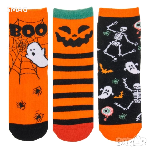 Halloween / Хелоуин чорапи с фигури на паяци, в оранжево и черно – 3 чифта_1252952