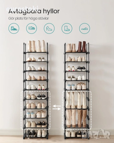 SONGMICS Голяма стойка за обувки с 10 рафта, метален  45 x 30 x 174 см, многофункционална стойка , снимка 4 - Други - 53156333