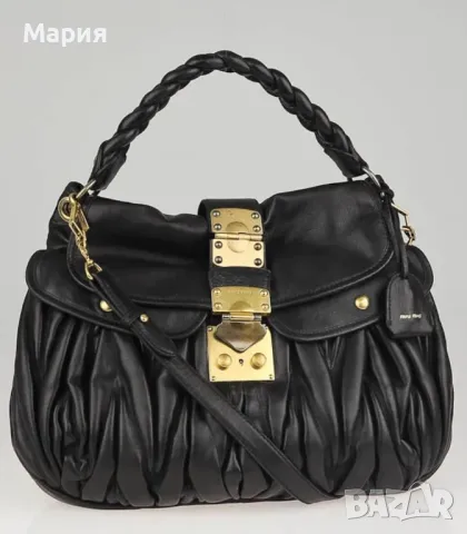 Красива дизайнерска “куфар/ Kofferbag“ чанта MiuMiu от естествена кожа черна. Нова 