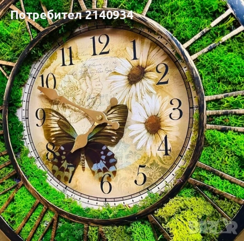 Часовник със скандинавски мъх. Пеперуда, снимка 4 - Стенни часовници - 53060872