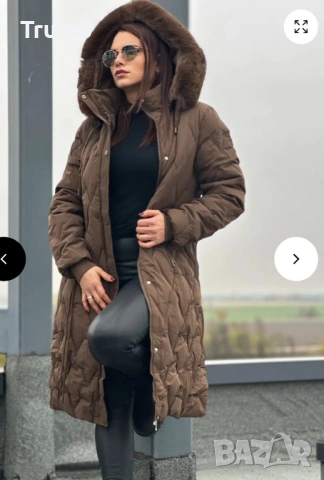- 40 % Стилно дълго дамско яке с пух по качулката,, снимка 2 - Якета - 53080950