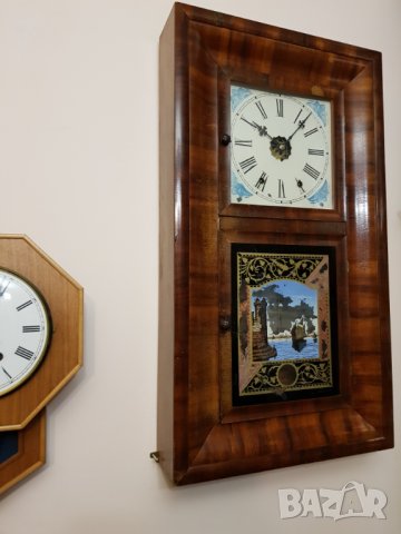 Стар американски стенен часовник, снимка 4 - Антикварни и старинни предмети - 27492639