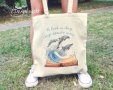 Текстилна чанта / торба за пазар с дълги дръжки "Делфини" /принт, авторска илюстрация/