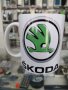 Бяла порцеланова чаша с логото на Шкода / Skoda