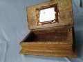 Стара дървена кутия, дърворезба, меден обков, снимка 8