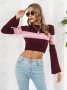 Дамски скъсен пуловер на контрастни райета, 3цвята - 023