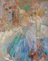 Картина маслени бои на платно "Момиче със забравени цветя", 80 х 80 см, снимка 2