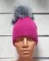 Нова зимна дамска шапка с камъчета с пух/помпон в цвят циклама, снимка 5