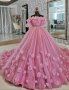 Сватбена рокля с 3 Д рози в нежно розово, снимка 1 - Рокли - 42955518