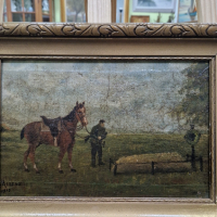 Уникална много стара белгийска антикварна колекционерска авторска картина масло върху платно   , снимка 6 - Антикварни и старинни предмети - 44908706