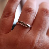 Нежен сребърен пръстен със зелени циркони - модел R049, снимка 8 - Пръстени - 28853533