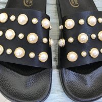 Нови дамски чехли с перли , снимка 5 - Джапанки - 28736762