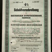Райх облигация | 1000 марки | Rheinischen Hypothekerenbank, снимка 1 - Други ценни предмети - 43803076
