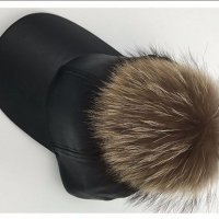 дамска шапка козирка естествена кожена с пух от лисица естествен косъм, снимка 2 - Шапки - 27153791