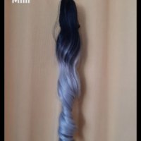 60 см Екстейшан конска опашка на шнола ,омбре черна с пепеляво, светло кестеняво , снимка 2 - Аксесоари за коса - 35499552