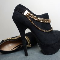 Черни велурени обувки на висок ток и платформа, снимка 8 - Дамски обувки на ток - 38267448