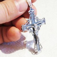 сребърен кръст разпятие Исус Христос, разпятие Христово, снимка 6 - Колиета, медальони, синджири - 32290893