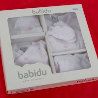 Бебешки памучен комплект от 5 части в бяло и розово марка babidu , снимка 1 - Комплекти за бебе - 32921049