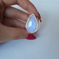 Масивен сребърен пръстен с опалит (Лунен камък), снимка 2 - Пръстени - 32287778