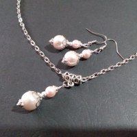 Новият ни изящен комплект бижута с нежни розови кристални перли и орнаменти в цвят Сребро , снимка 4 - Бижутерийни комплекти - 32642525
