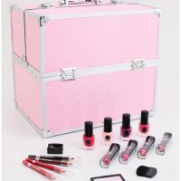 Голям професионален куфар с гримове с немско качество в розов цвят , снимка 1 - Декоративна козметика - 43079713