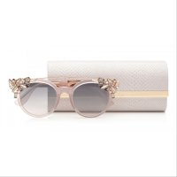 Jimmy Choo - Vivy - Pink Round Framed Sunglasses with Detachable Jewel Clip On, снимка 5 - Слънчеви и диоптрични очила - 40350753