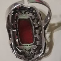 Старинен сребърен пръстен с естествен карнеол, снимка 4 - Пръстени - 39908216