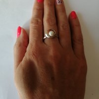 Сребърен пръстен с   бяла перла. Сребро проба 925, снимка 3 - Пръстени - 38423818