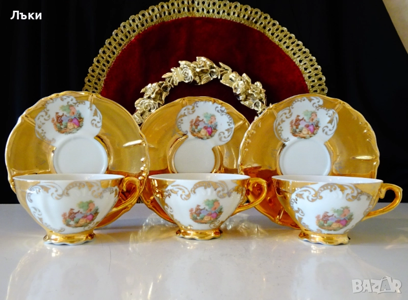 Чаша с чиния баварски порцелан,злато,картина на Фрагонар. , снимка 1