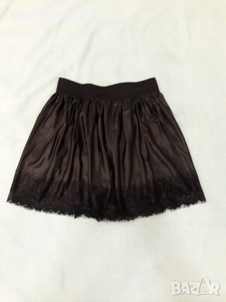 Къса кожена пола с коприна и дантела, супер модерна и луксозна, ластичен колан на кръста, богато раз, снимка 1