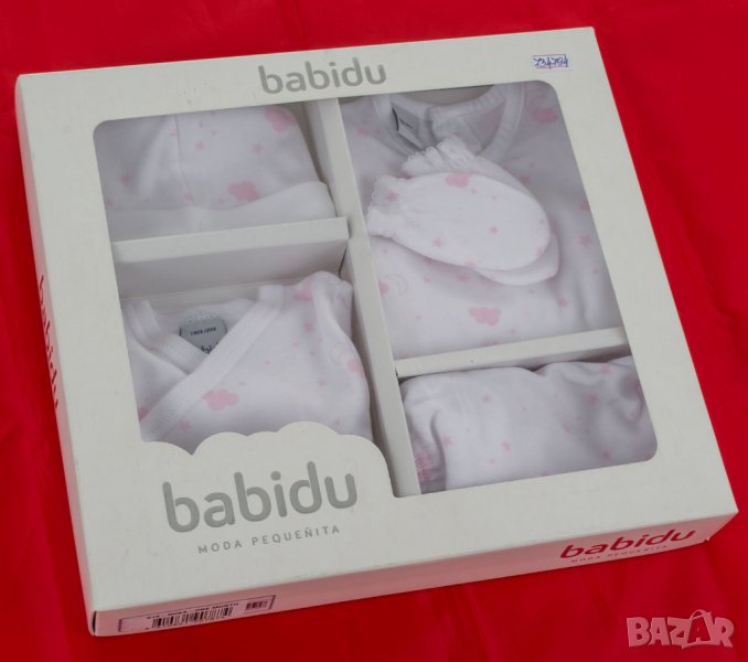 Бебешки памучен комплект от 5 части в бяло и розово марка babidu , снимка 1