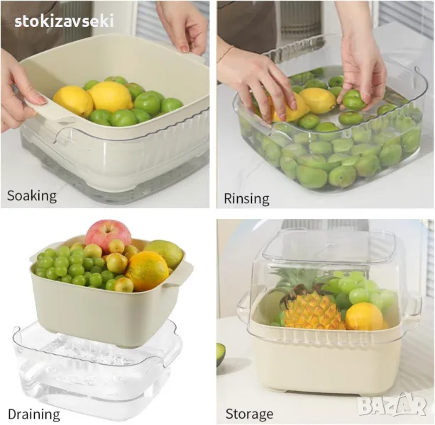 Многофункционална купа с гевгир 4 в 1 – за измиване, отцеждане и съхранение, снимка 1